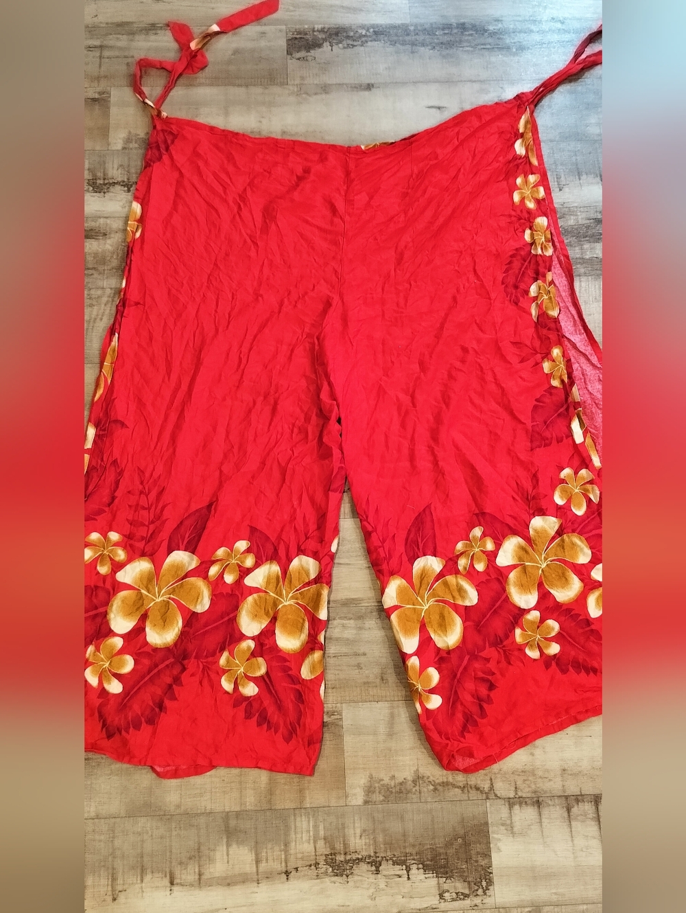 Red Floral Tie-Side Women’s Wrap Pants